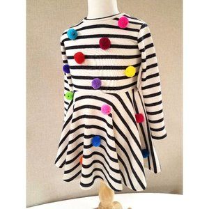 NEW Halabaloo Super Fun Girls Dress w/Colorfu Pom Poms 18m 4T 4 Long Sleeves